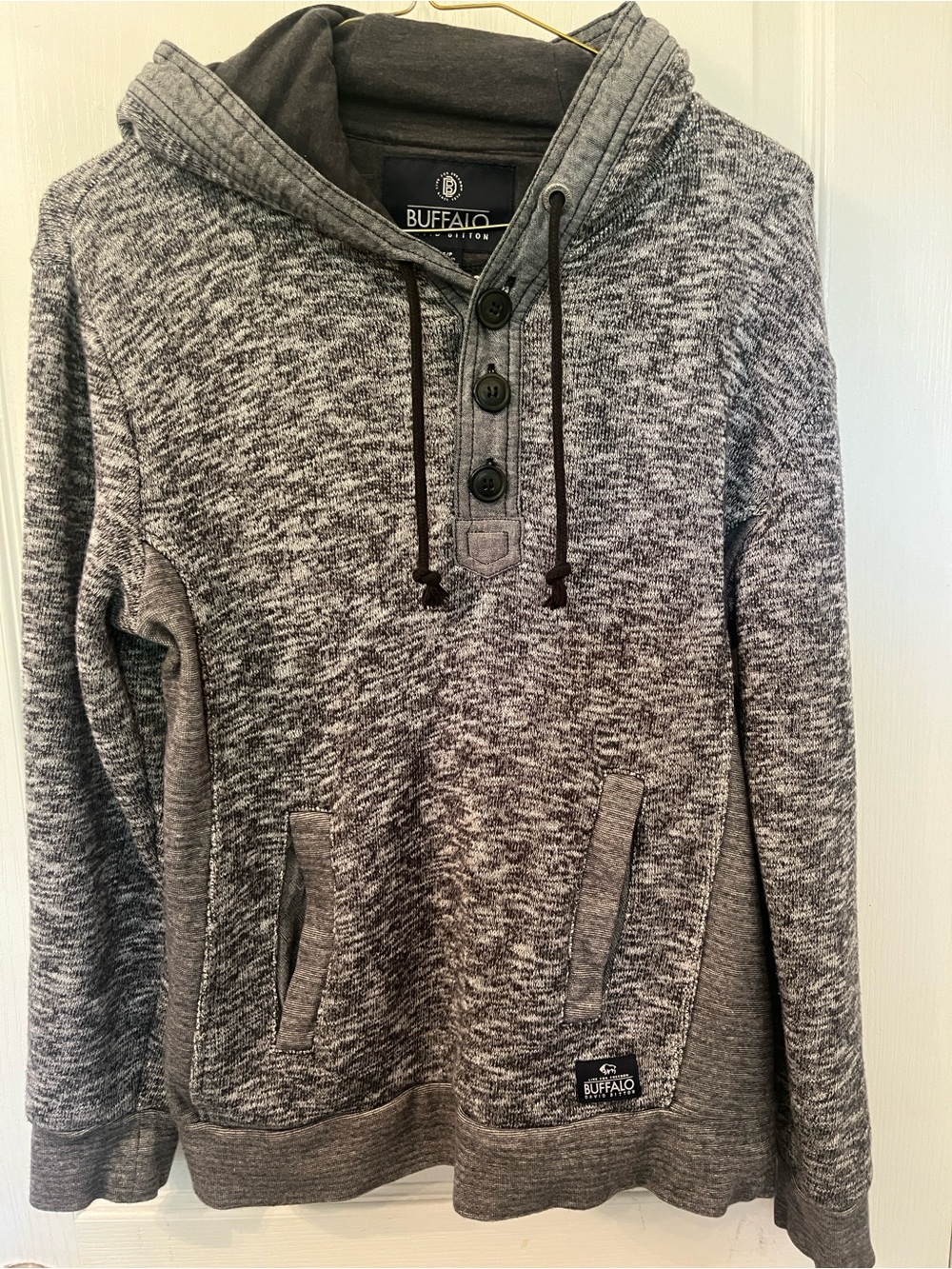 Buffalo David Bitton Marled Gray Hooded Henley  (Fimley) Pullover